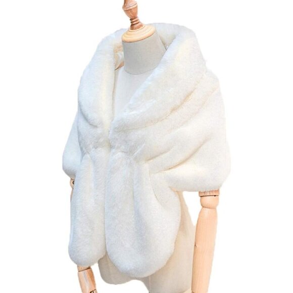 🆕 Fashowlife New Faux Fur Cloak Shawl Women White Scarf Warm Wrap Stole Shrug - Picture 7 of 8